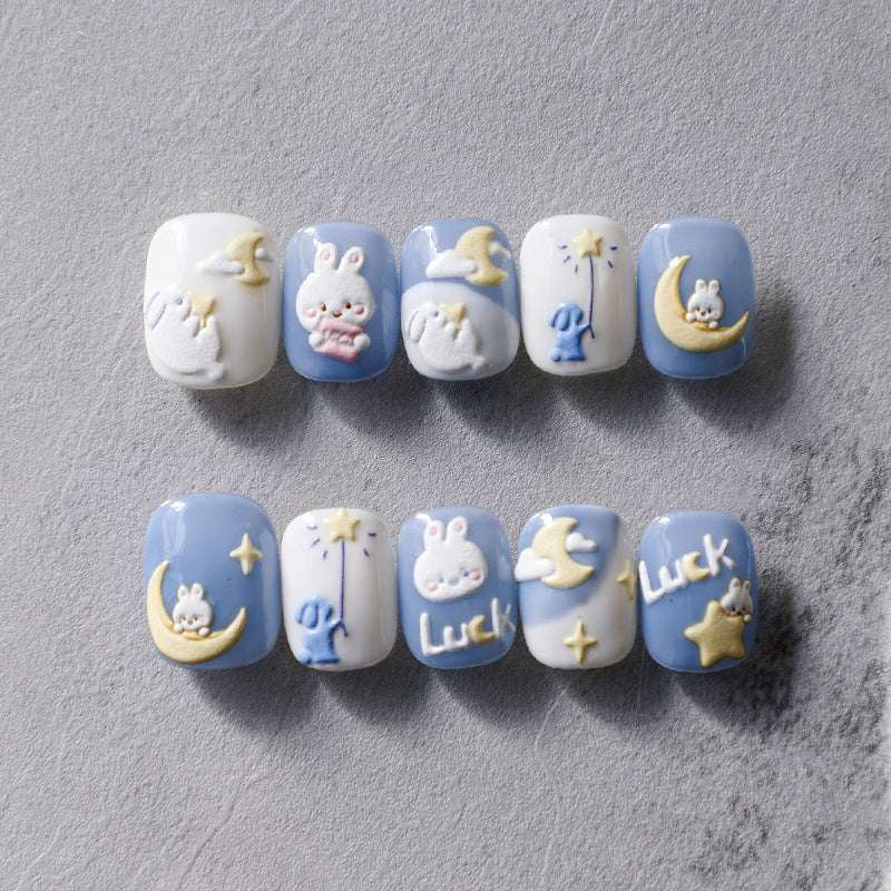 5D Cute Ribbit Nail Art Decals, Bunny Nails Stickers, Moon and Star Nail Decal, Luck Letter Nail Art Stickers (105) - TensorNailArt