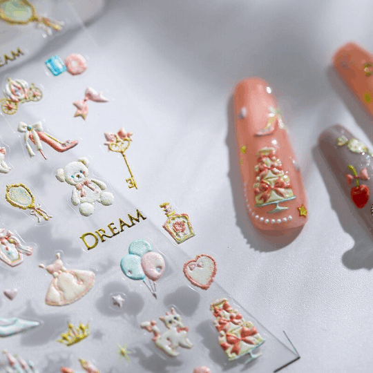 5D Fairy Tale World Nail Decal, Castle Nail Decals, Spring Embossed Nail Stickers (164) - TensorNailArt