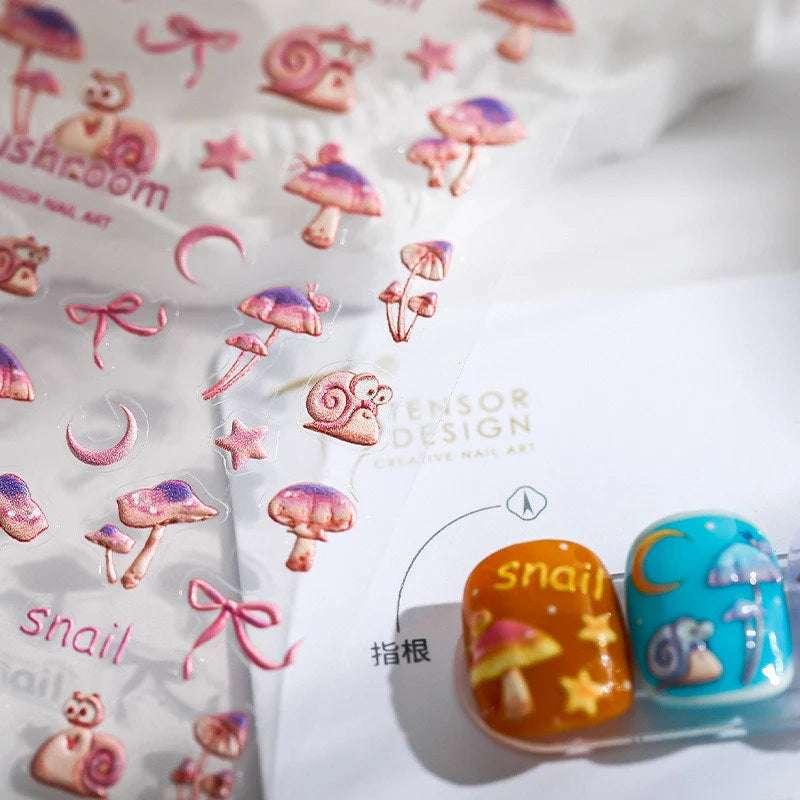5D Snail & Mushroom Nail Art Stickers (227) - TensorNailArt