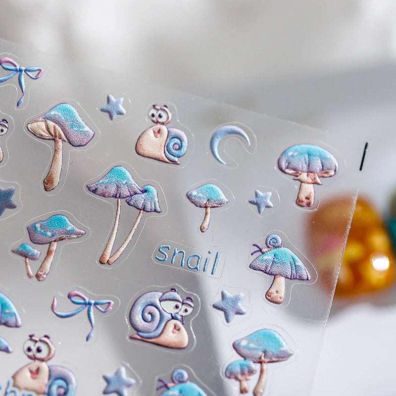 5D Snail & Mushroom Nail Art Stickers (227) - TensorNailArt