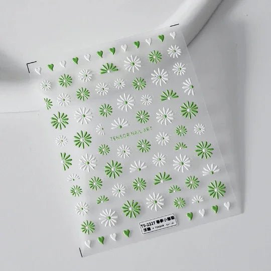 5D Daisy Nail Stickers, Green and White Daisy Nails Art Decal (37)