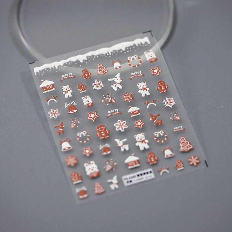 5D Gingerbread Man Nail Stickers, Snowman Nail Decals, Christmas Bear, Christmas Nail Stickers (383) - TensorNailArt
