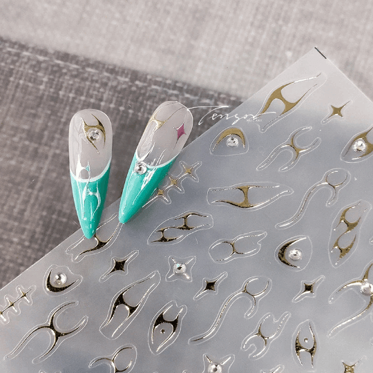 Gold and Silver Star Nail Stickers, Diamond Nail Decals, Nail Stickers (447) - TensorNailArt