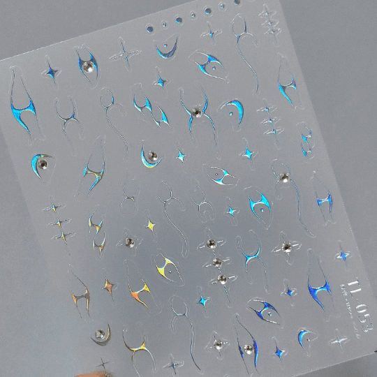 Gold and Silver Star Nail Stickers, Diamond Nail Decals, Nail Stickers (447) - TensorNailArt