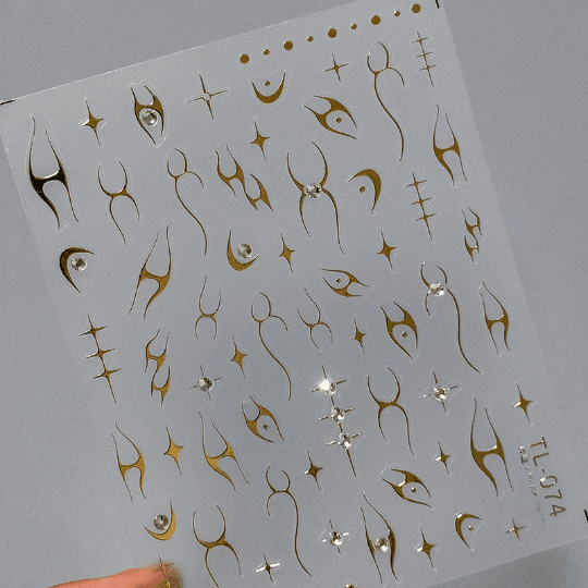 Gold and Silver Star Nail Stickers, Diamond Nail Decals, Nail Stickers (447) - TensorNailArt