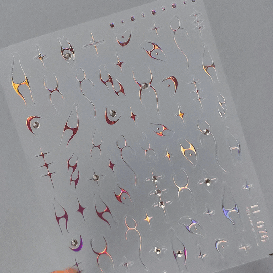 Gold and Silver Star Nail Stickers, Diamond Nail Decals, Nail Stickers (447) - TensorNailArt
