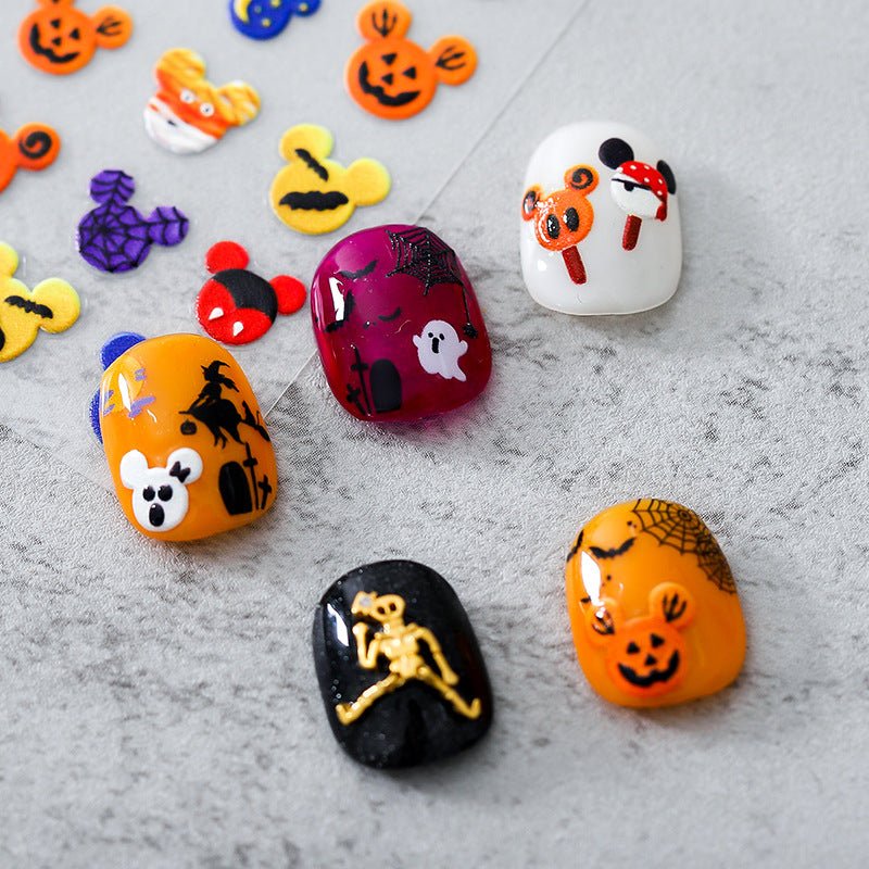 5D Halloween Nail Art Stickers: Witch, Ghost, Bat, Skull (351) - TensorNailArt