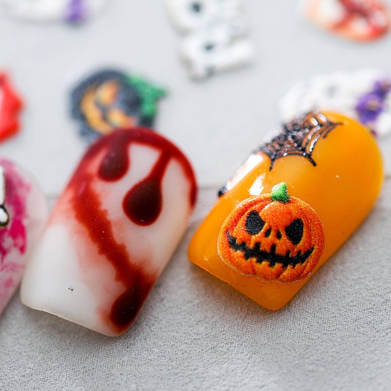 5D Halloween Nail Art Stickers: Witch, Ghost, Bat, Skull (351) - TensorNailArt