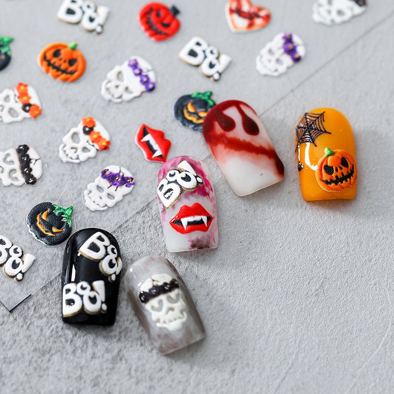 5D Halloween Nail Art Stickers: Witch, Ghost, Bat, Skull (351) - TensorNailArt