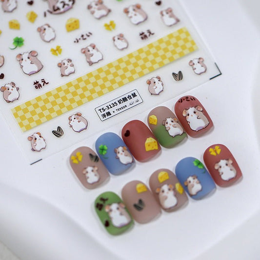 5D Hamster Nail Art Stickers, Animals Nail Sticker Decal (422) - TensorNailArt