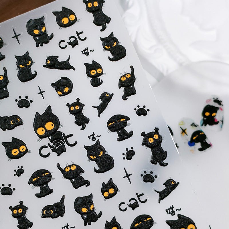Black cat nail decals
