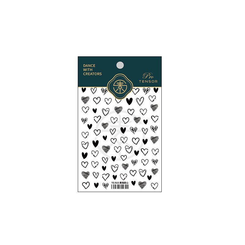 Black Heart Nail Art Stickers, Black Hollow Heart Nail Art Decals (459) - TensorNailArt