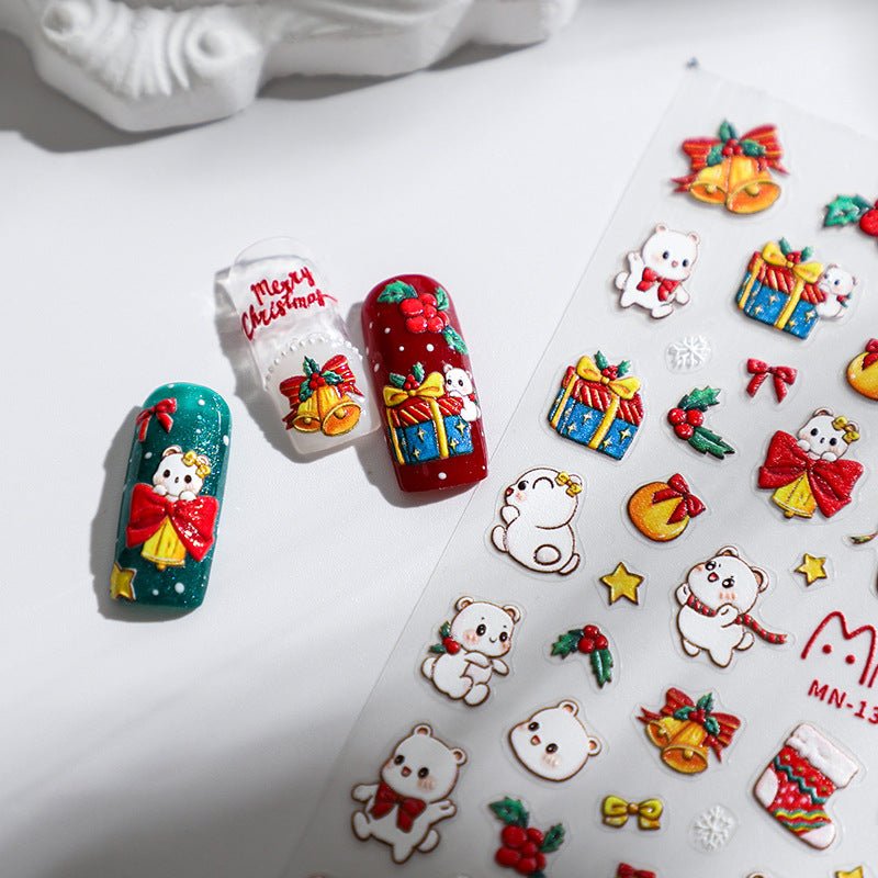 Christmas Bear Nail Art Stickers, Charistmas Gift Nail Art Stickers (381) - TensorNailArt