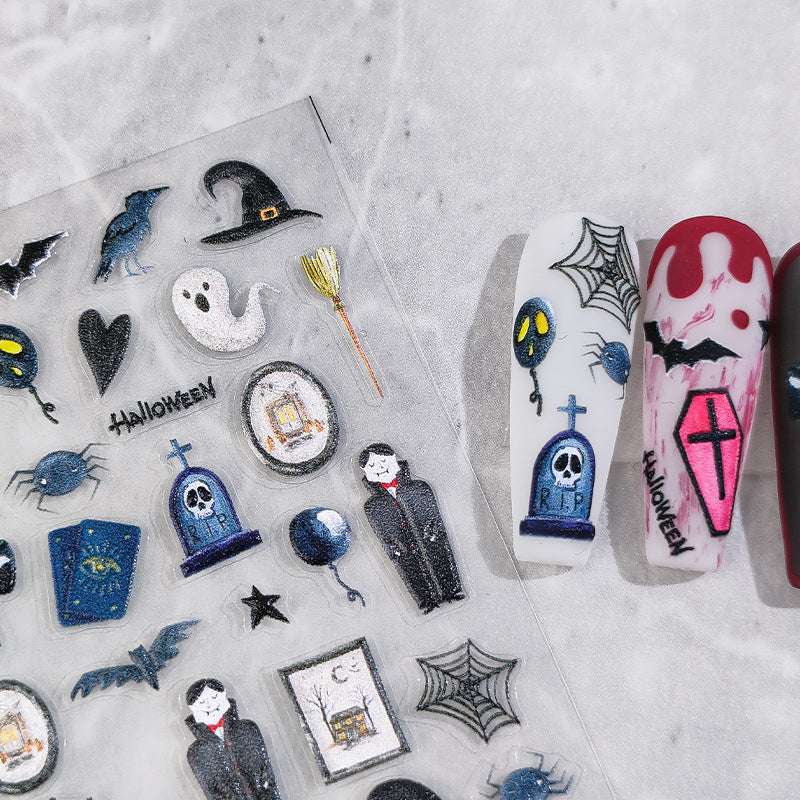 Coffin and tombstone nail art