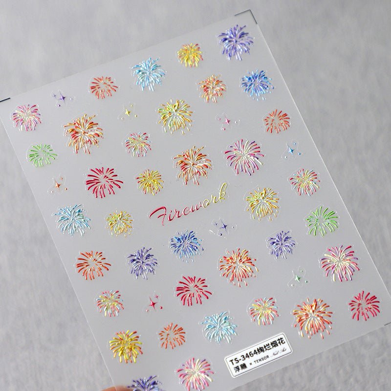 Colorful Fireworks Nail Art Sticker (410) - TensorNailArt