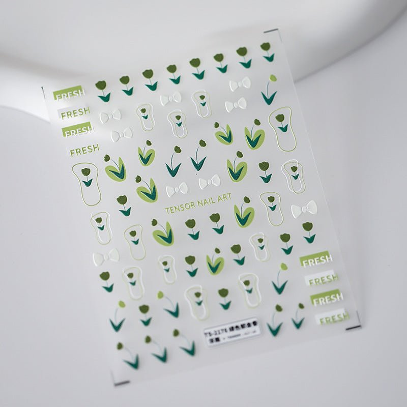 Cute Green Tulip Nail Art