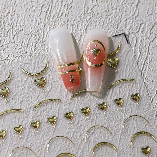 5D Gold & Silver Heart and French Nail Art Stickers (448) - TensorNailArt