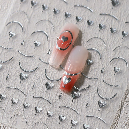 5D Gold & Silver Heart and French Nail Art Stickers (448) - TensorNailArt