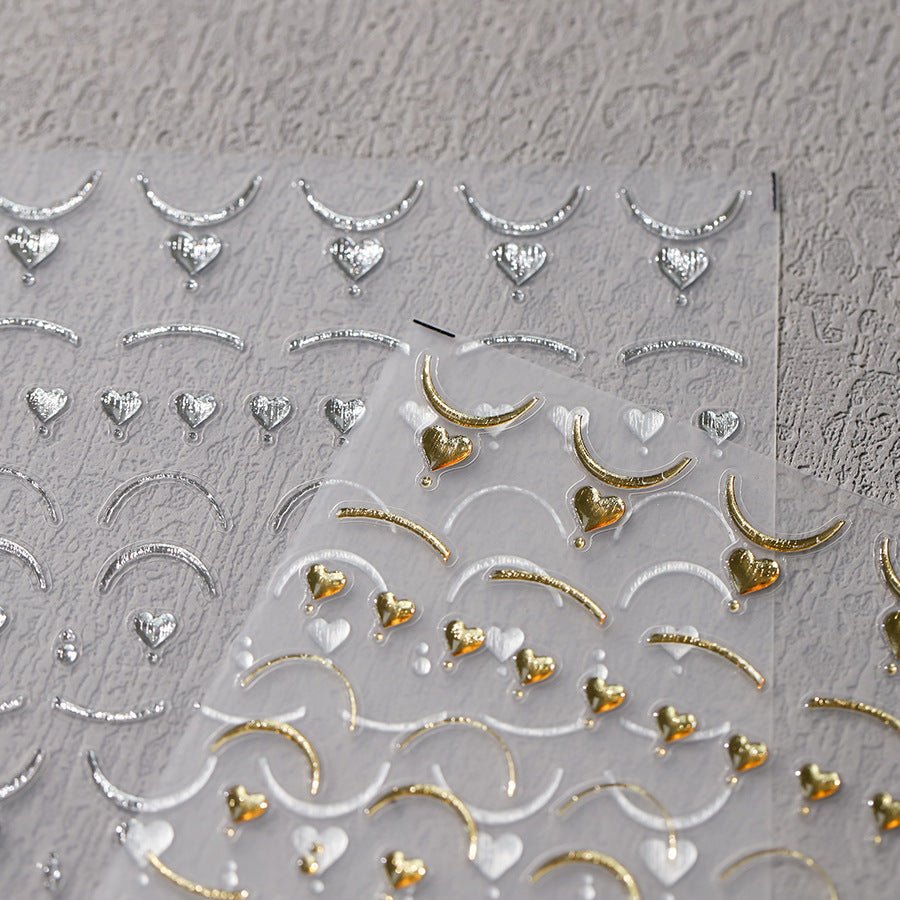 5D Gold & Silver Heart and French Nail Art Stickers (448) - TensorNailArt