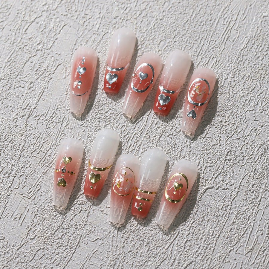 5D Gold & Silver Heart and French Nail Art Stickers (448) - TensorNailArt