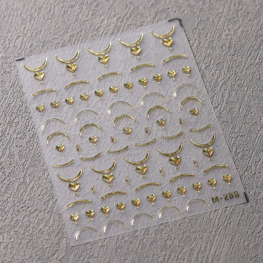 5D Gold & Silver Heart and French Nail Art Stickers (448) - TensorNailArt