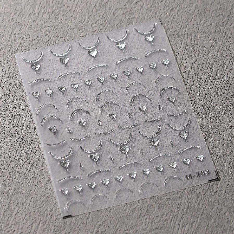 5D Gold & Silver Heart and French Nail Art Stickers (448) - TensorNailArt
