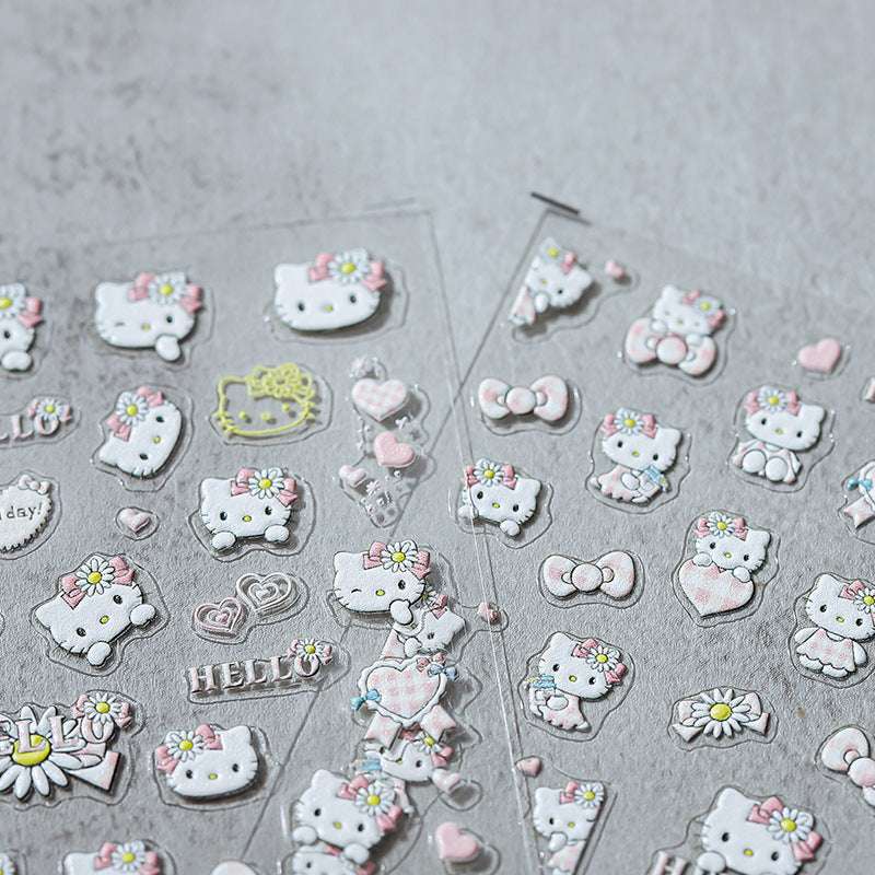 5D Leopard Hello kitty Nail Sticker, Cartoon Kitty Meow Nail Art Stickers (04) - TensorNailArt