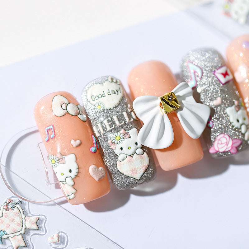 5D Leopard Hello kitty Nail Sticker, Cartoon Kitty Meow Nail Art Stickers (04) - TensorNailArt