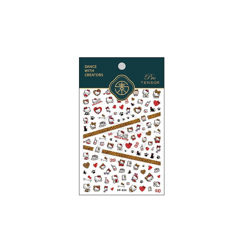5D Leopard Hello kitty Nail Sticker, Cartoon Kitty Meow Nail Art Stickers (04) - TensorNailArt