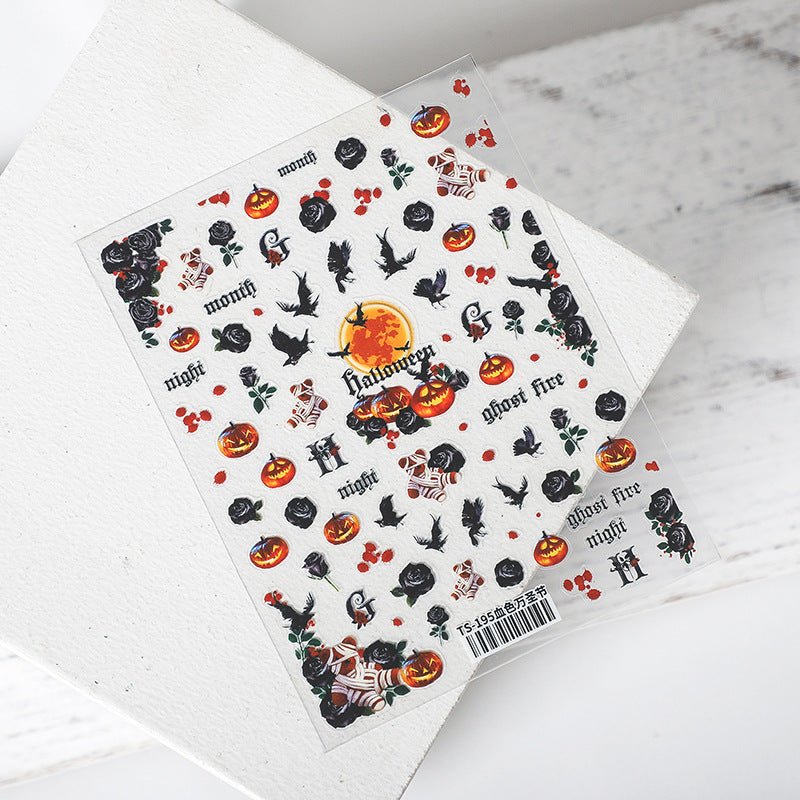 Mummy Bear Nail Art Sticker, Black Blood Rose Nail Sticker Decal - TensorNailArt