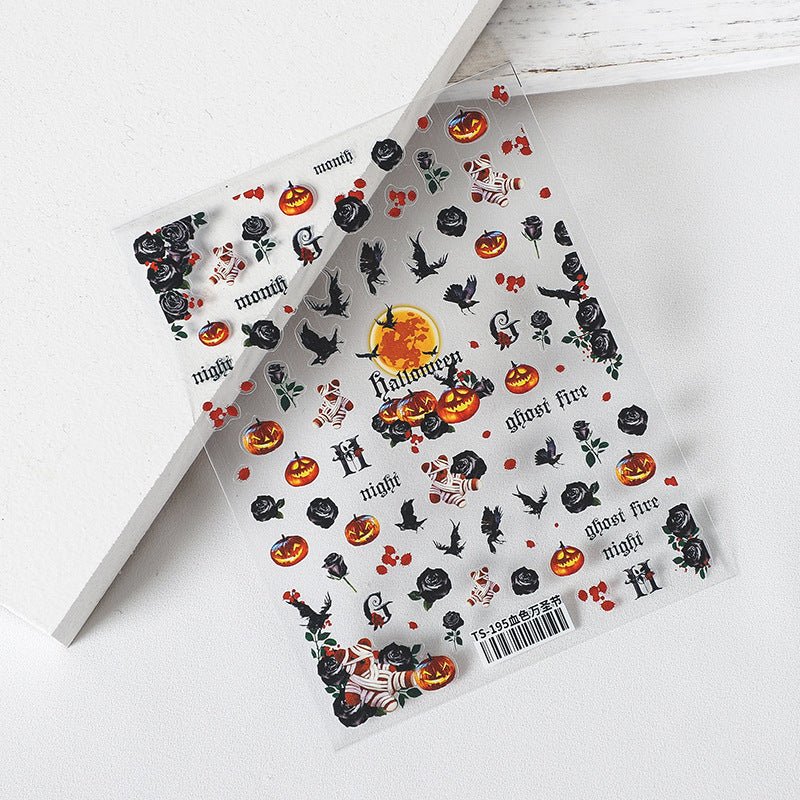 Mummy Bear Nail Art Sticker, Black Blood Rose Nail Sticker Decal - TensorNailArt