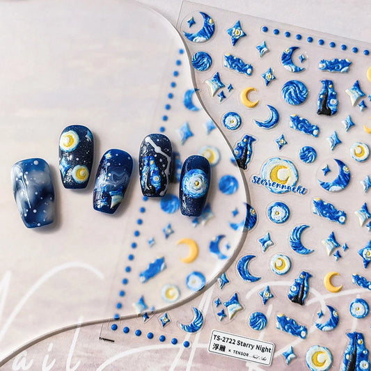 Nail art with starry night design