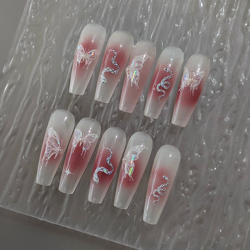 White Butterfly With Pearl Nail Art Stickers, White Snake Nail Art Decals (462) - TensorNailArt