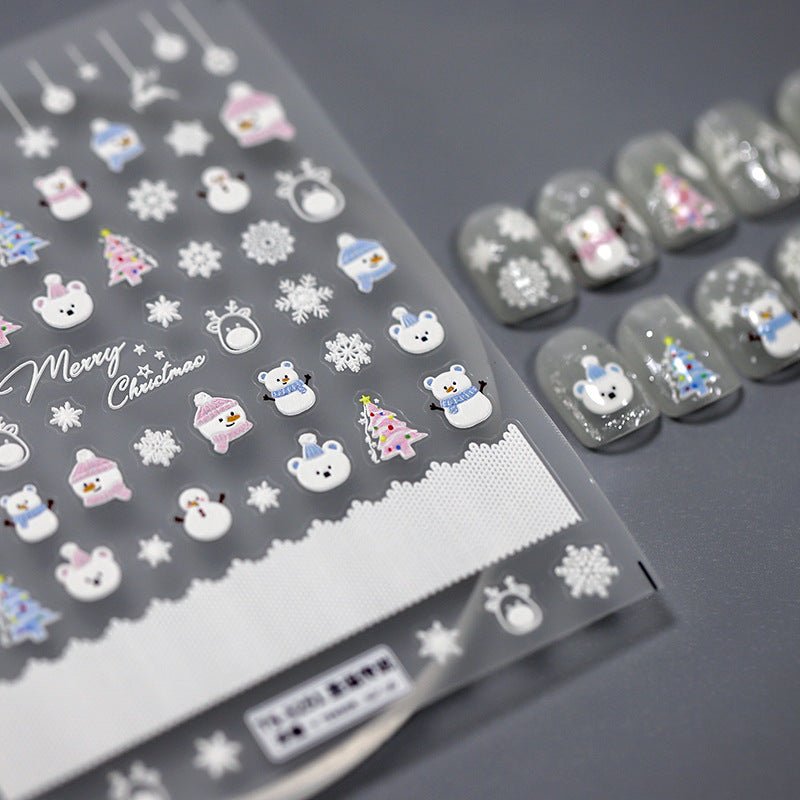 White Christmas Nail Art Stickers, Snowman, Christmas Tree, Snowflake Nail Sticker (385) - TensorNailArt