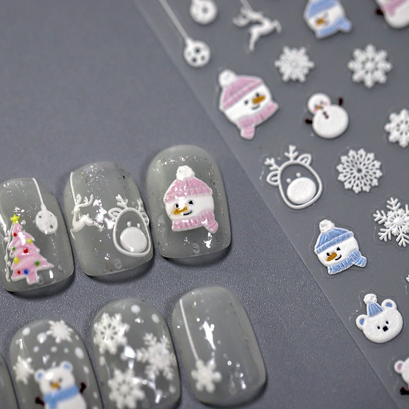 White Christmas Nail Art Stickers, Snowman, Christmas Tree, Snowflake Nail Sticker (385) - TensorNailArt