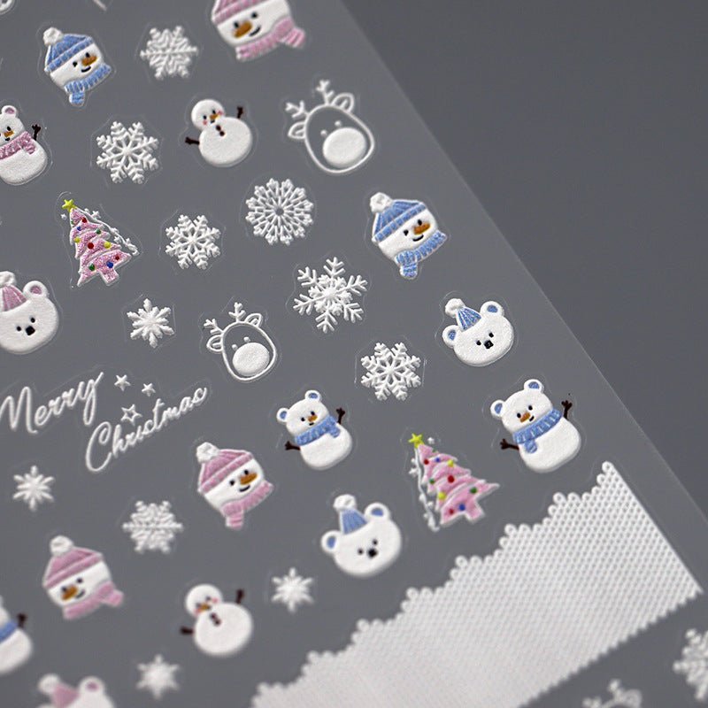 White Christmas Nail Art Stickers, Snowman, Christmas Tree, Snowflake Nail Sticker (385) - TensorNailArt