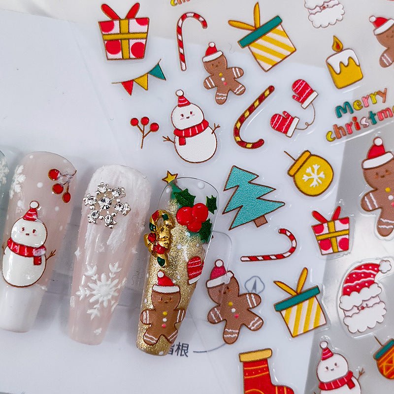 Winter Christmas Nail Art Stickers, Santa Claus, Gingerbread Man Nail Stickers (377) - TensorNailArt