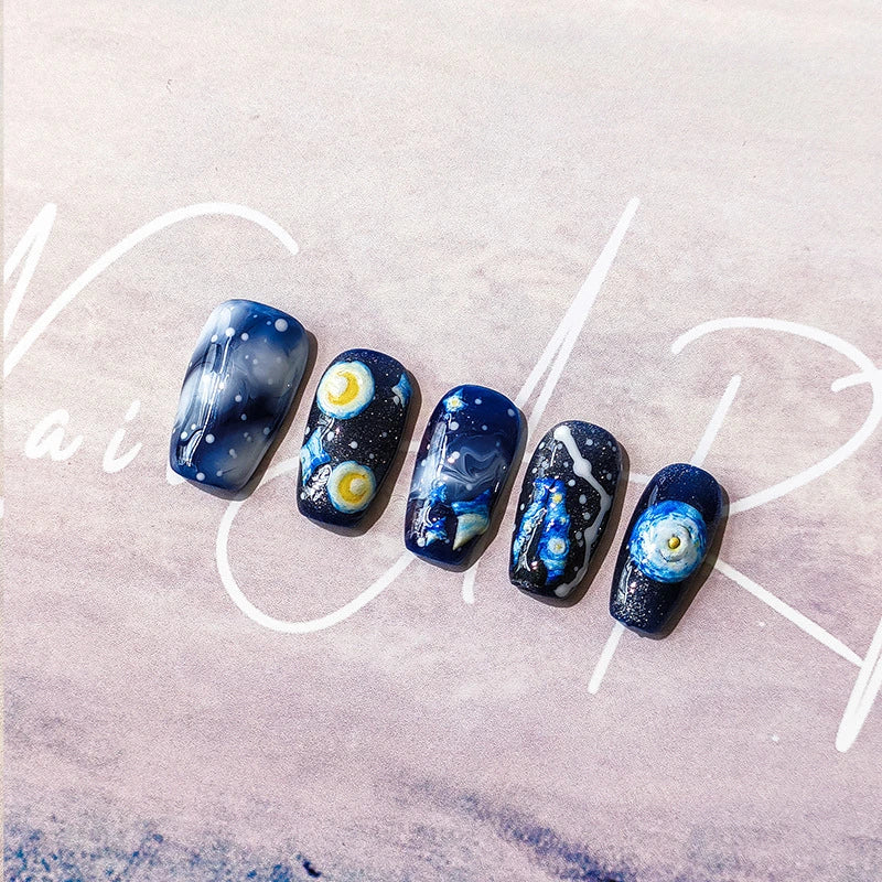 Nail art design with celestial elements