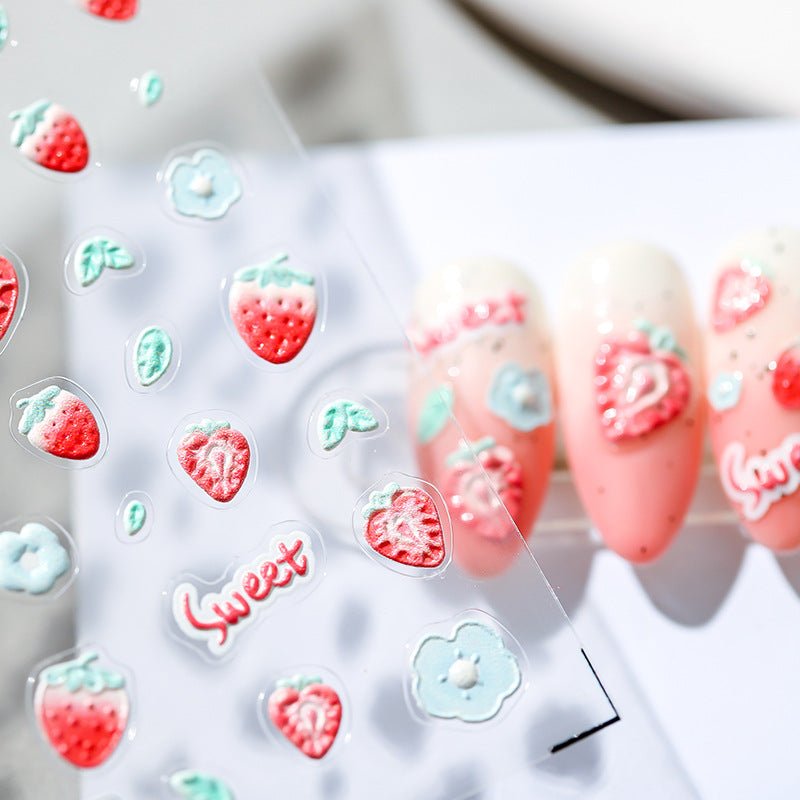 kawaii strawberry nail decals