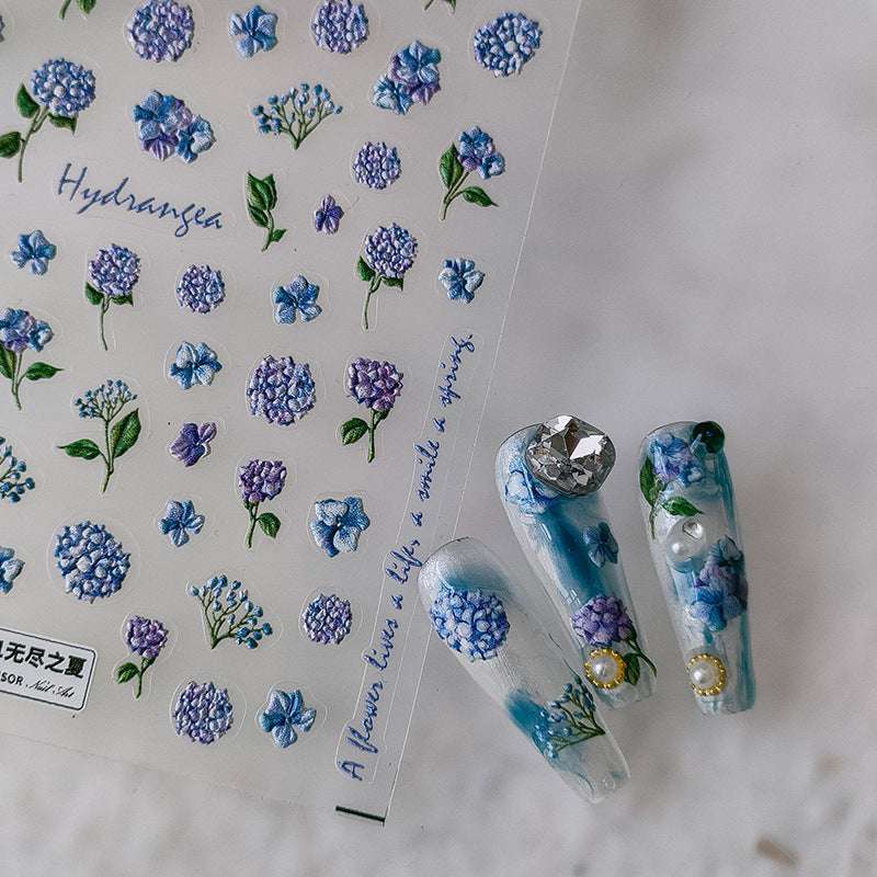 pastel hydrangea nail stickers