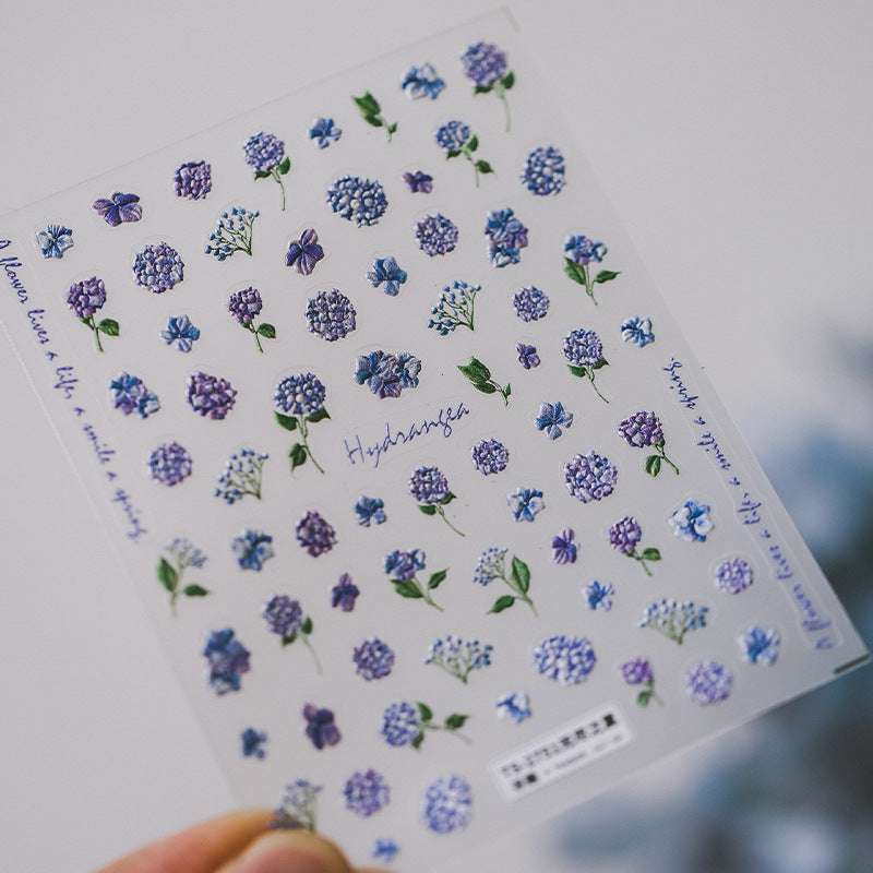purple hydrangea nail decals