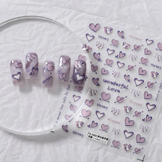 romantic heaart nail decals
