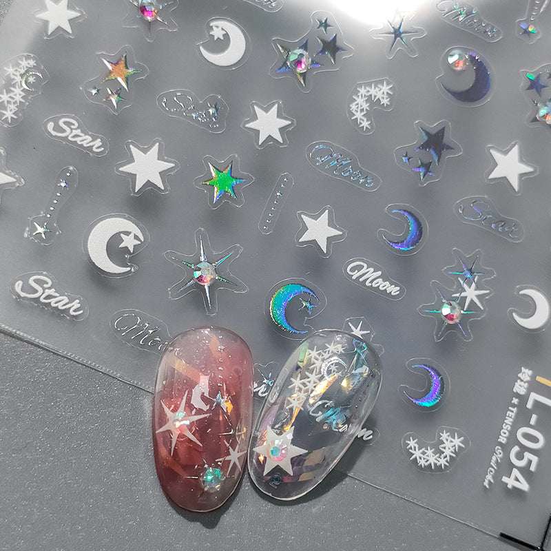 sparkly moon and star nails