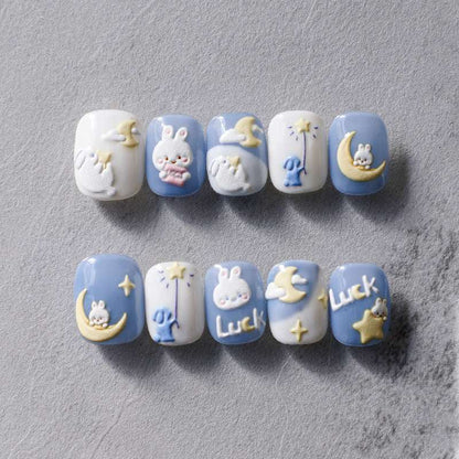 5D Cute Ribbit Nail Art Decals, Bunny Nails Stickers, Moon and Star Nail Decal, Luck Letter Nail Art Stickers (105) - TensorNailArt