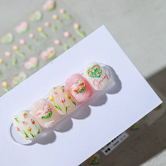 5D Tulip Nail Decal, Flowers Field Nail Decals, DIY Nails, Embossed Nail Stickers (113) - TensorNailArt