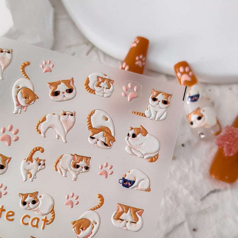 5D Cute Cat Nail Stickers, Cartoon Nail Decals, Animal Nail Stickers, Kawaii Nail Decals (115) - TensorNailArt