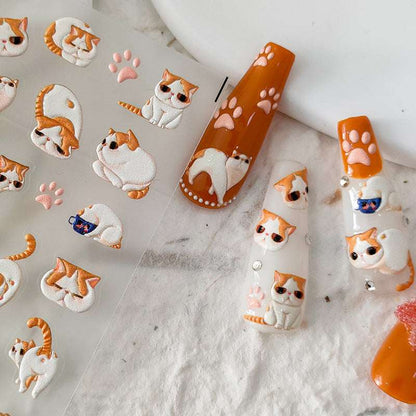 5D Cute Cat Nail Stickers, Cartoon Nail Decals, Animal Nail Stickers, Kawaii Nail Decals (115) - TensorNailArt