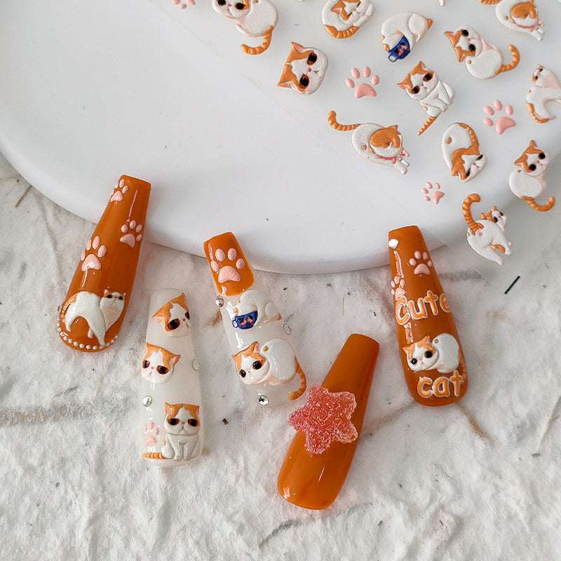 5D Cute Cat Nail Stickers, Cartoon Nail Decals, Animal Nail Stickers, Kawaii Nail Decals (115) - TensorNailArt