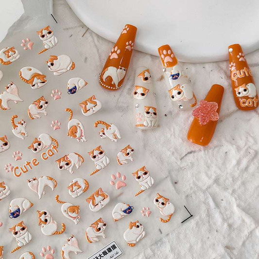 5D Cute Cat Nail Stickers, Cartoon Nail Decals, Animal Nail Stickers, Kawaii Nail Decals (115) - TensorNailArt