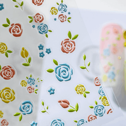5D Multicolor Rose Nail Art Stickers, Blue Flowers Nail Stickers, Yellow Flower Nail Art Decal (118) - TensorNailArt
